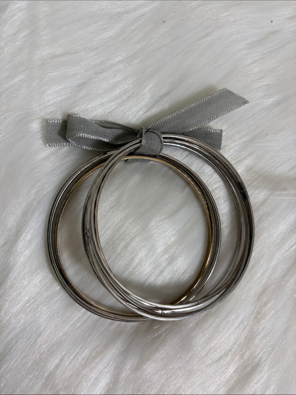 Set of Silver Tone Stackable Bangle Bracelets